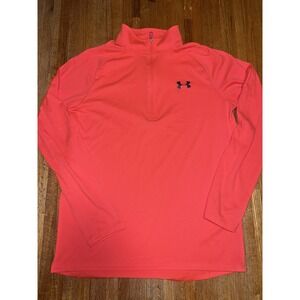 Under Armour Mens Technical Half Zip Long Sleeve Performance Salmon Pink Shirt‎